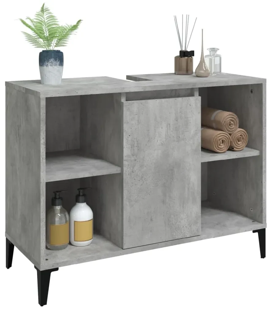 Mobile lavabo grigio cemento 80x33x60 cm in legno multistrato