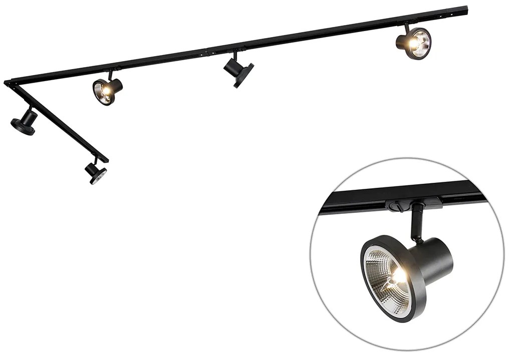 Sistema di illuminazione a binario moderno con 5 faretti neri monofase 300 cm - Iconic Jeany