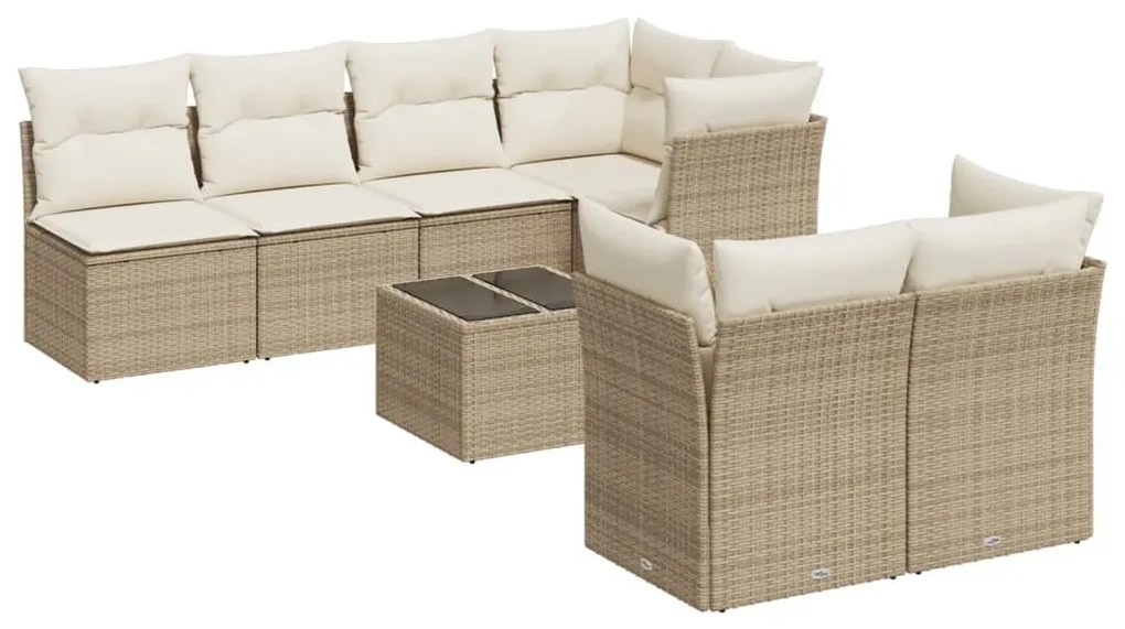 Set divano da giardino 8 pz con cuscini beige in polyrattan