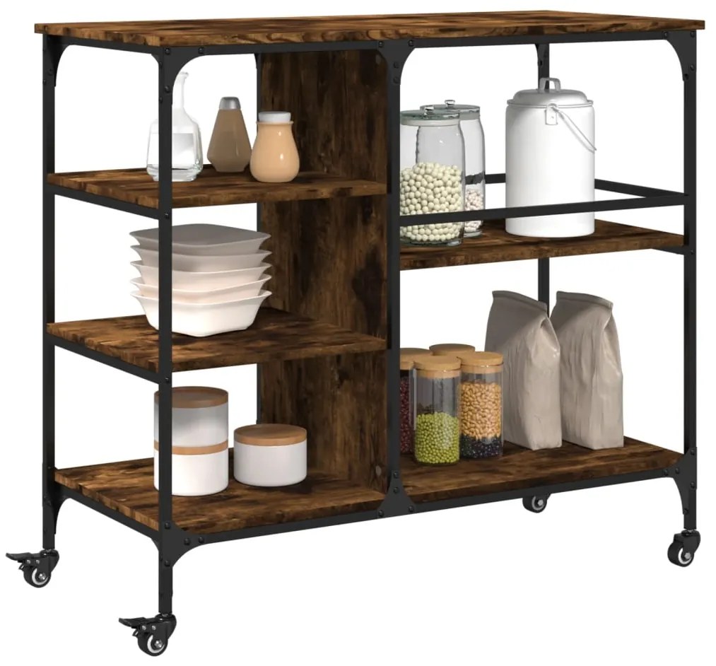 Carrello da cucina rovere fumo 100x45x89,5 cm legno multistrato
