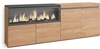 Credenza, Mobile, Cucina, 210, 4 Porte, Camino elettrico XXL, Rovere RF3225