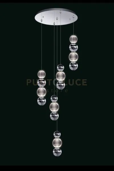 Brillante sospensione, luminosa, cromo, 5 pendenti , led 32w, lumen...