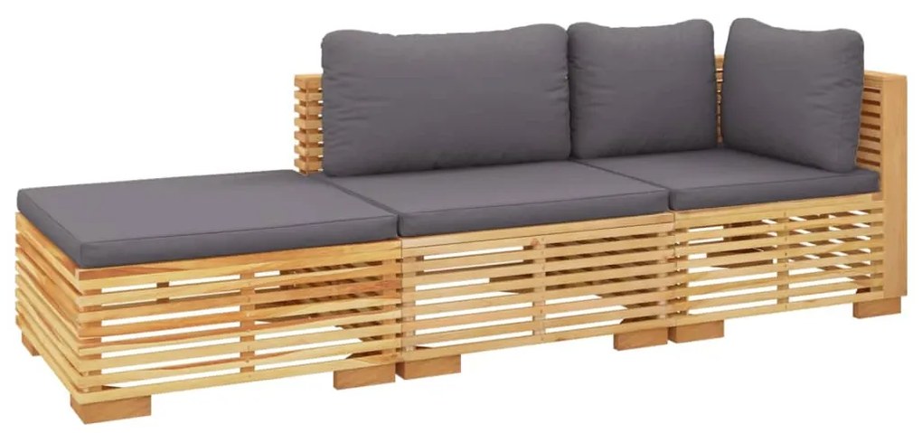 Set divani da giardino 3 pz con cuscini legno massello di teak