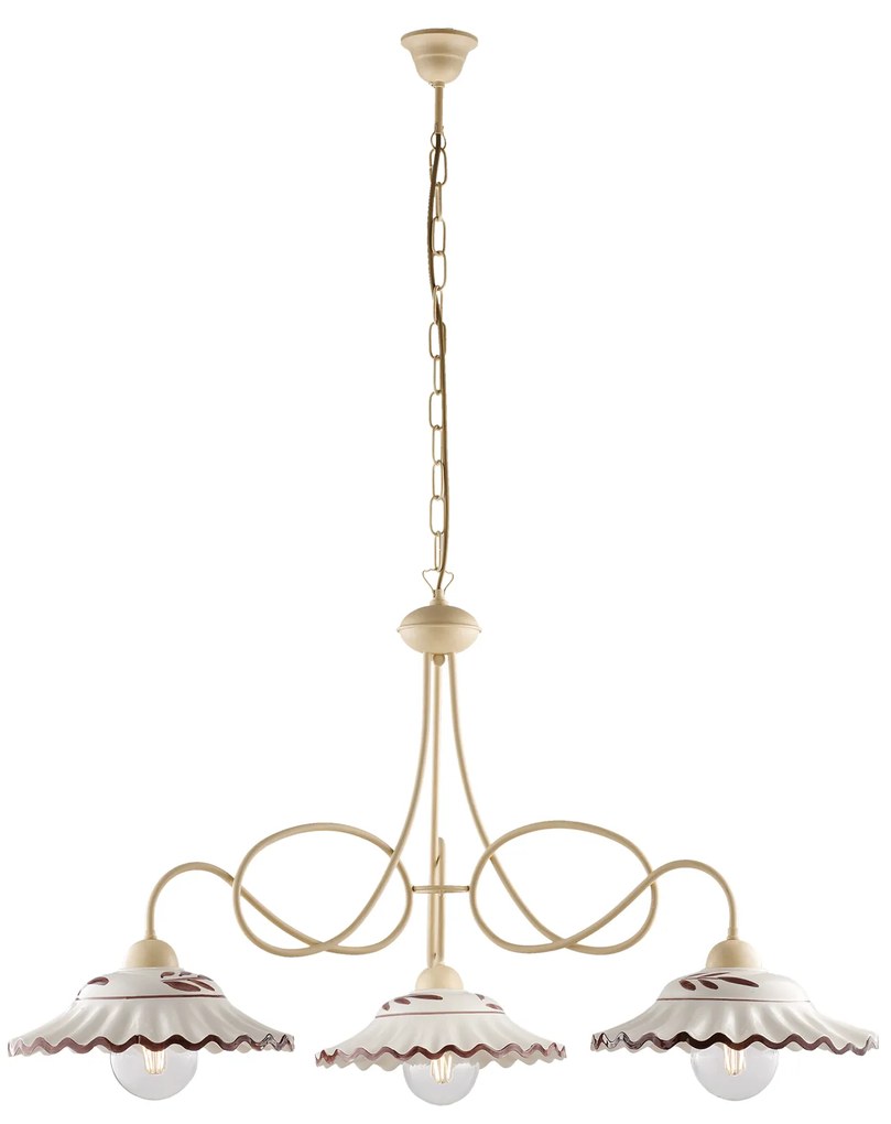 Lampadario Country Chic Bistrot 3 Luci Avorio Con Ceramica Vietrese