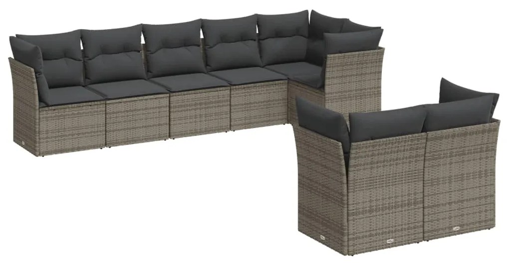 Set Divano da Giardino 8 pz con Cuscini Grigio in Polyrattan