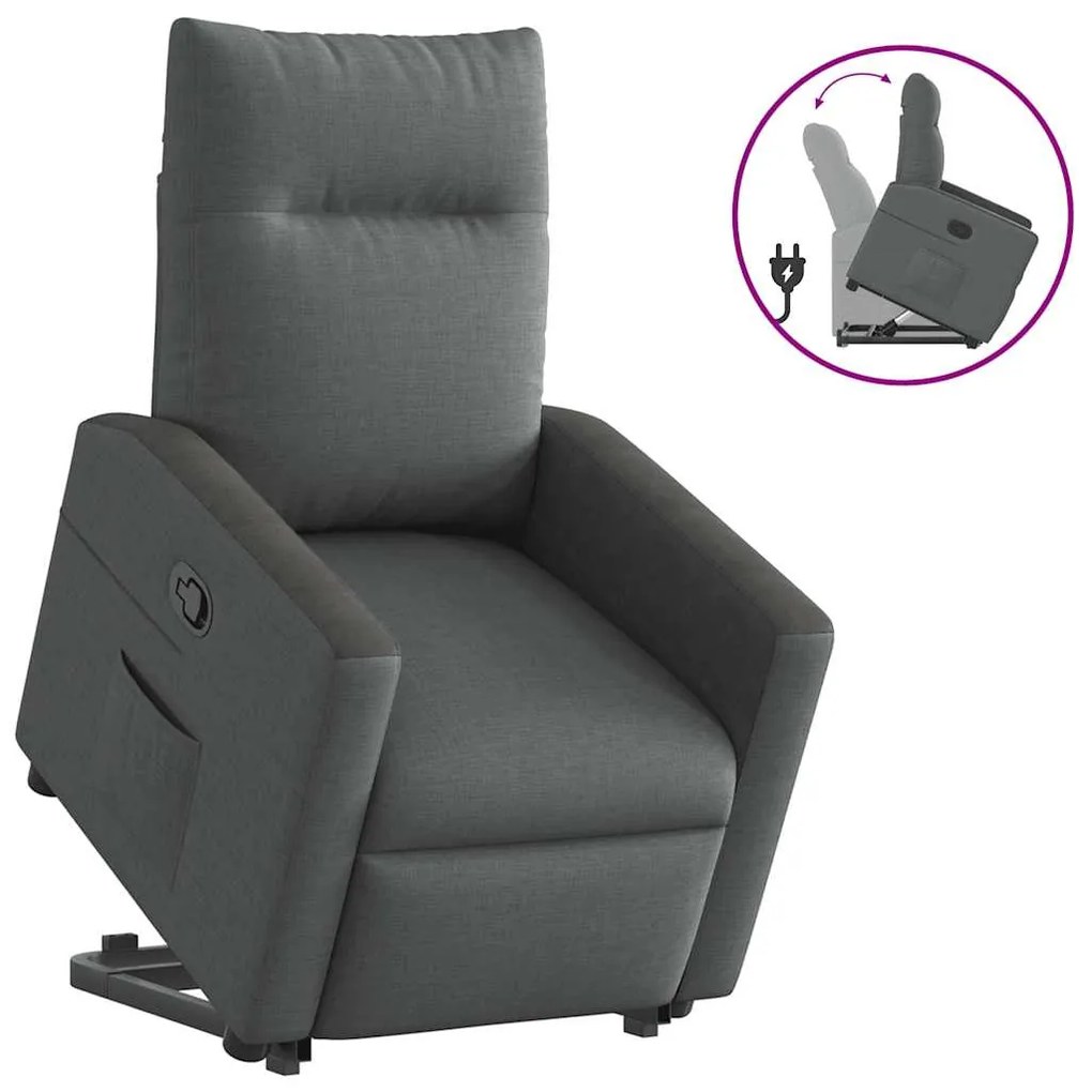 Poltrona Alzapersona Reclinabile Grigio Scuro İn Tessuto /