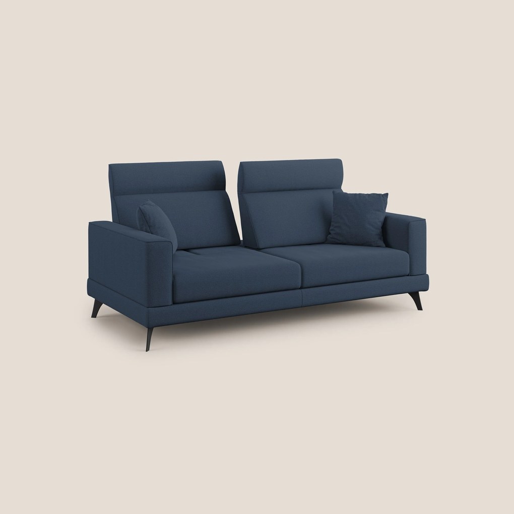 Slide Divano con schienali traslanti e poggiatesta in tessuto simil cotone impermeabile T19 blu