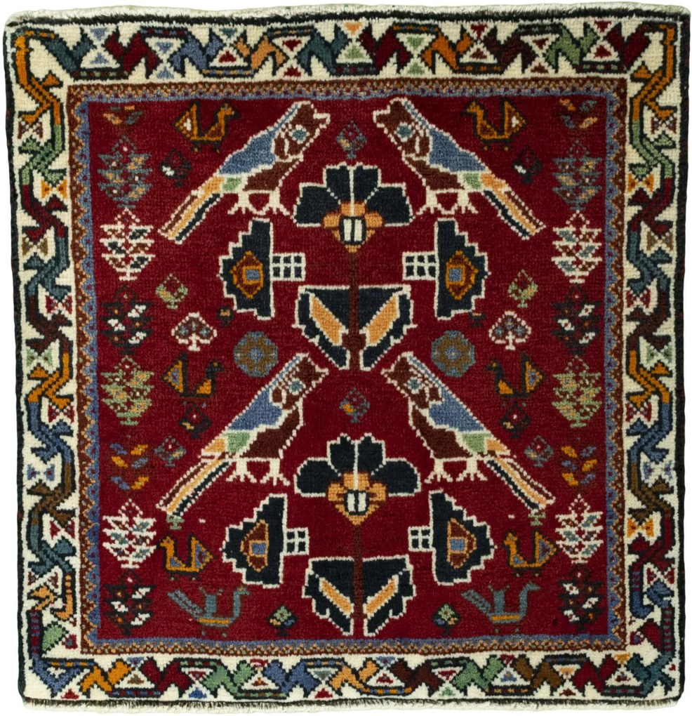 Shiraz Tappeto 70 x 60 Rosso (Iran) Annodato A Mano