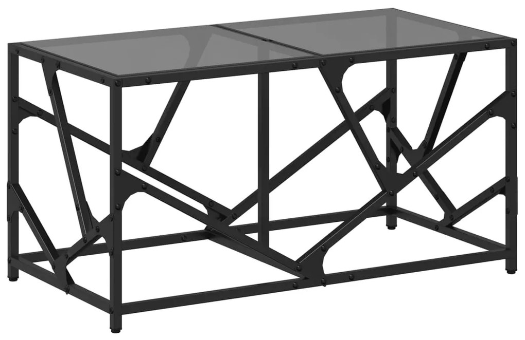 Tavolino con piano in vetro nero 78,5x40x41 cm acciaio