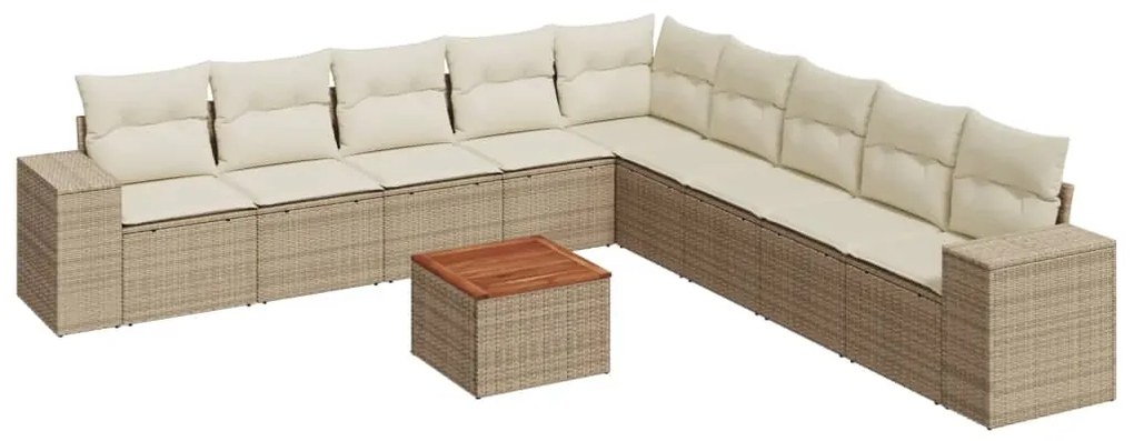 Set divano da giardino 10 pz con cuscini beige in polyrattan