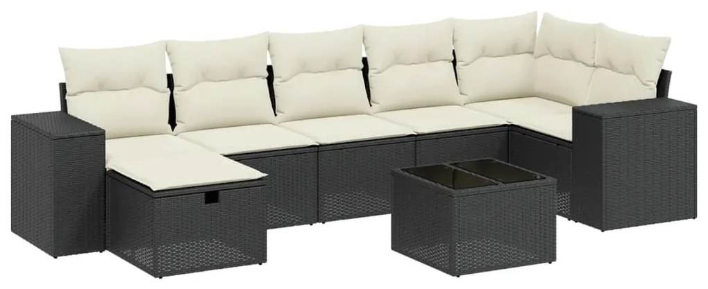 Set divani da giardino con cuscini 8 pz nero in polyrattan