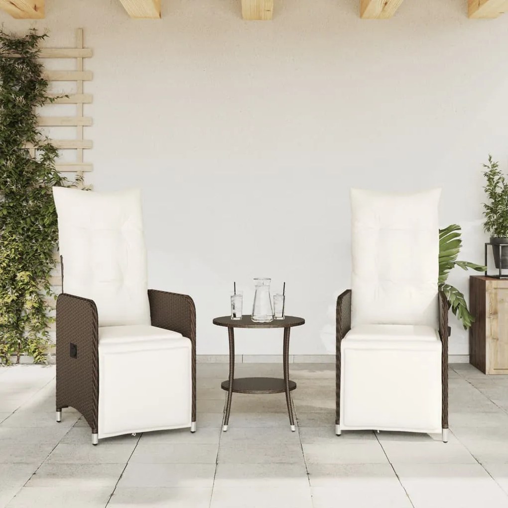 Sedie reclinabili giardino 2pz con cuscini marrone polyrattan