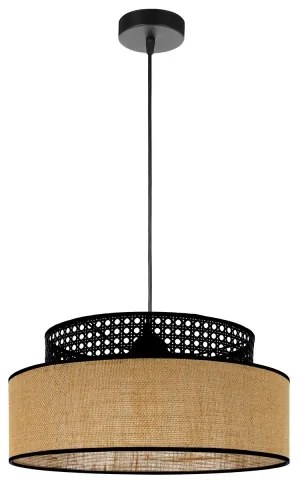 Lampadario a sospensione con filo BOHO 1xE27/60W/230V diametro 40 cm nero/rattan