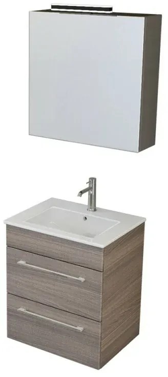 Mobile bagno sospeso 55 cm Smart olmo con lavabo e specchio contenitore