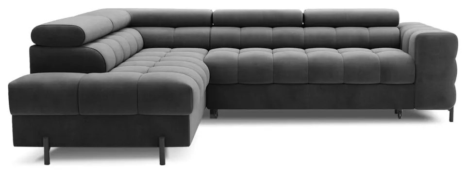 Divano angolare grigio scuro allungabile/con contenitore (con penisola a sinistra/a L) e rivestimento in velluto Ferucce – ELTAP