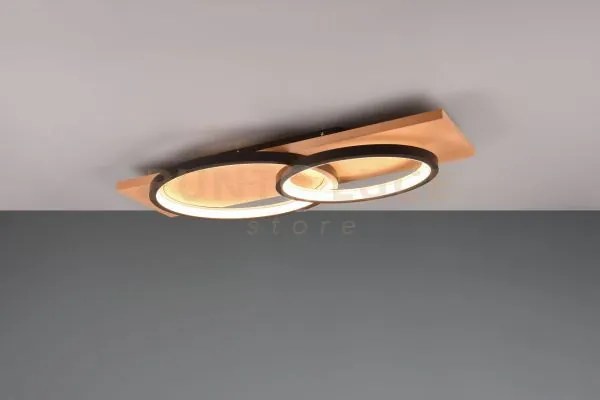 Plafoniera barca led doppia ellisse metallo nero e legno naturale  ...