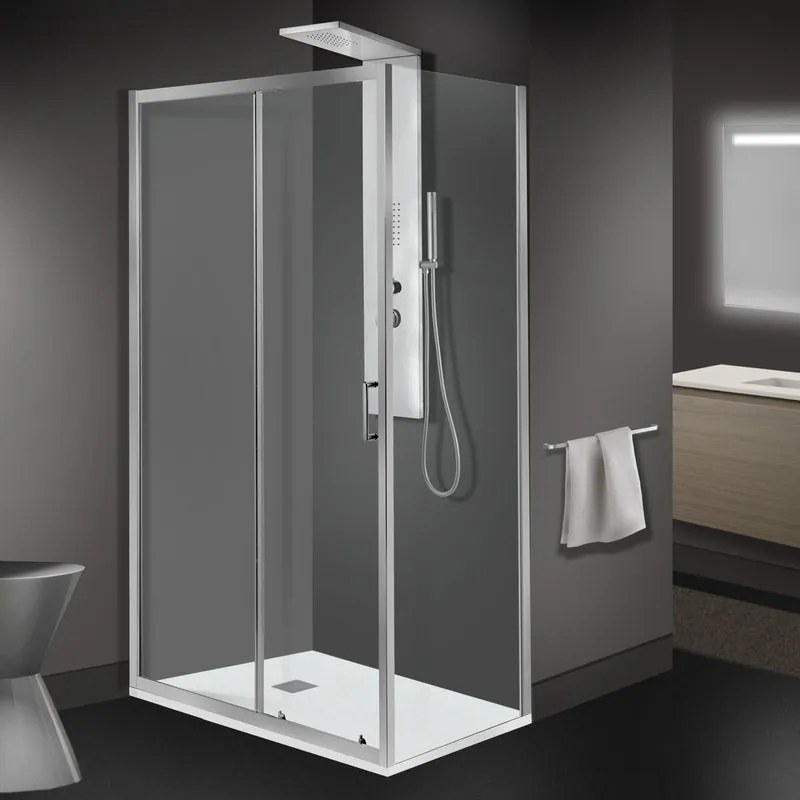 Box doccia con ingresso frontale scorrevole L 120 x H 190 cm, in vetro trasparente SP. 6 mm, profilo cromato Zesk
