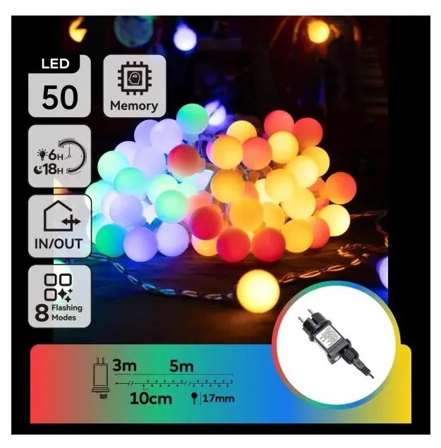 Aigostar - Catena luminosa decorativa LED RGBY per esterni 50xLED/3,6W/230V/8 funzioni 5m IP44