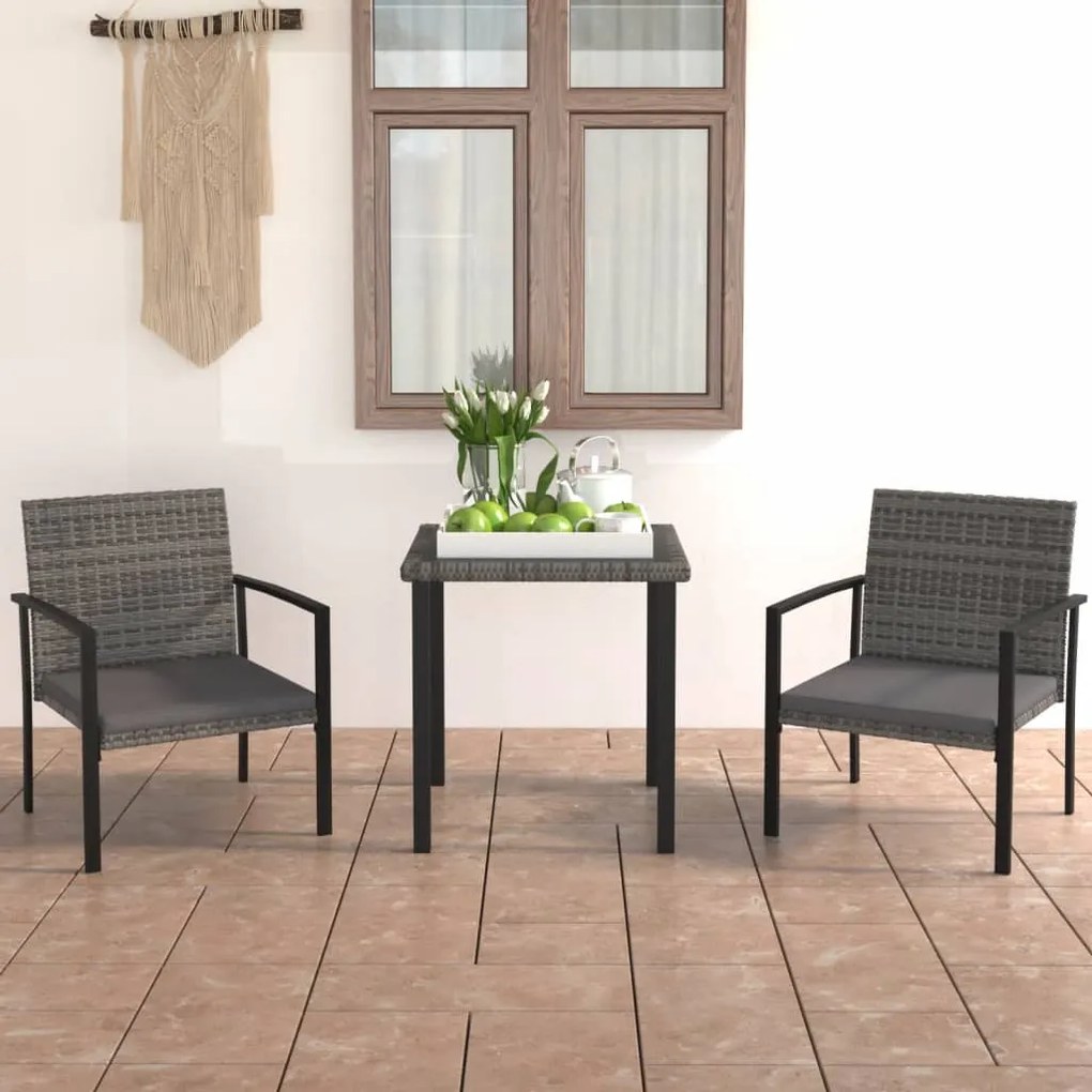 Set Da Pranzo Da Giardino 3 Pz İn Polyrattan Grigio /
