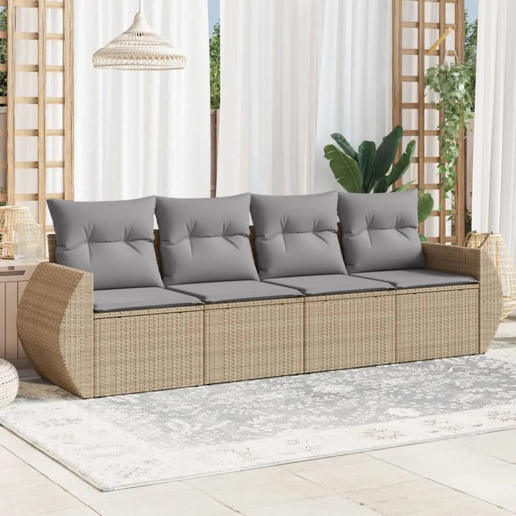 Set divano da giardino 4 pz con cuscini beige in polyrattan