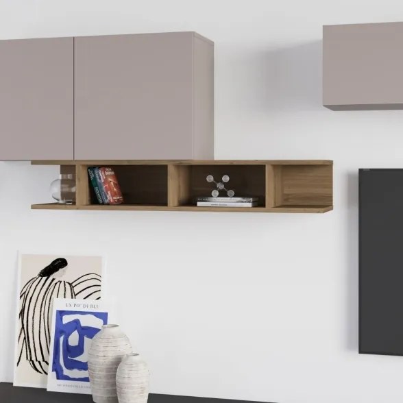 Parete Attrezzata Salotto 300 Cm Con Pensili E Vani Noce Moka E Antracite Monica