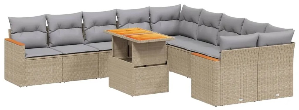 Set divani da giardino 11 pz con cuscini beige in polyrattan