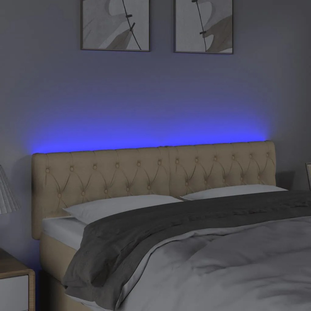 Testiera a led crema 144x7x78/88 cm in tessuto