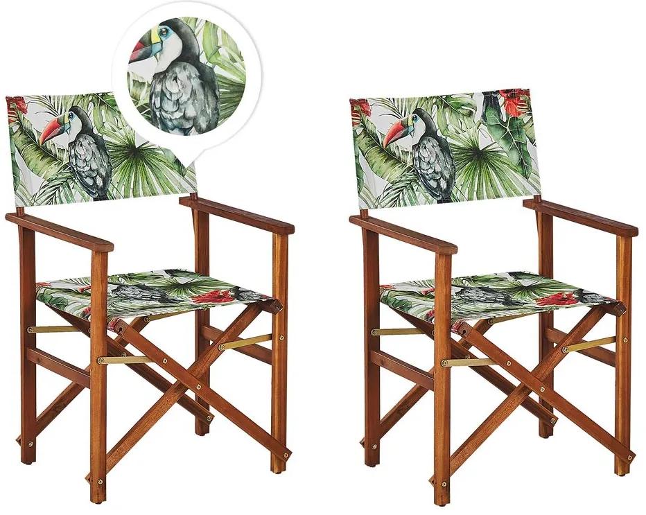 Set di 2 sedie legno di acacia scuro motivo tucani multicolore CINE Beliani