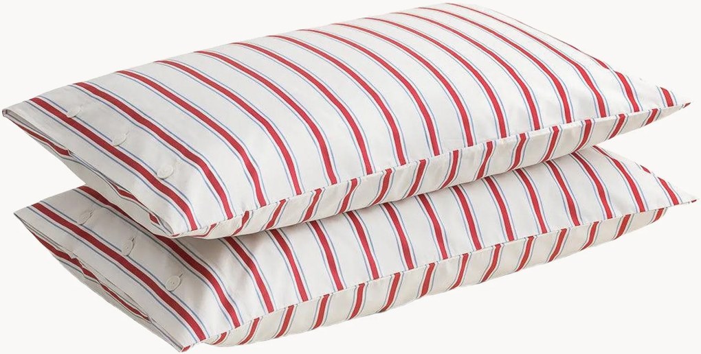 Set di 2 federe in percalle di cotone Striped Coral