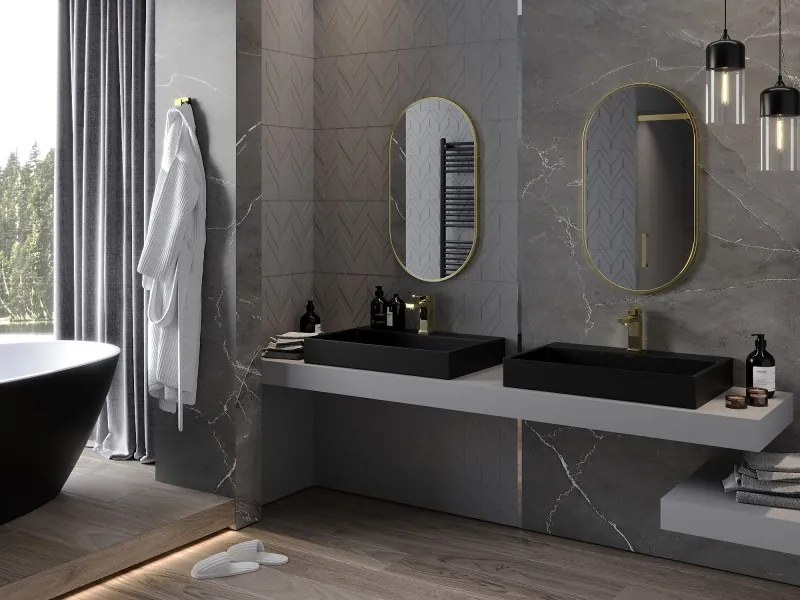 Mexen Loft specchio da bagno ovale 80 x 45 cm, cornice dorata - 9851-080-045-000-50