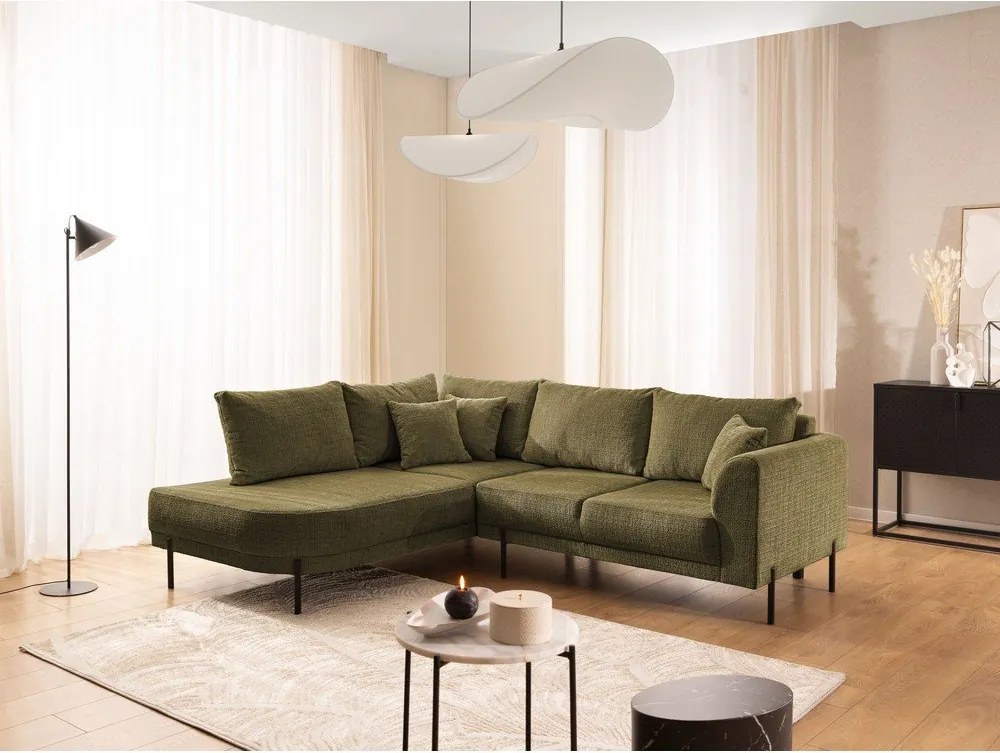 Divano angolare verde (con penisola a sinistra/a L) con rivestimento in ciniglia Mauris – Ropez