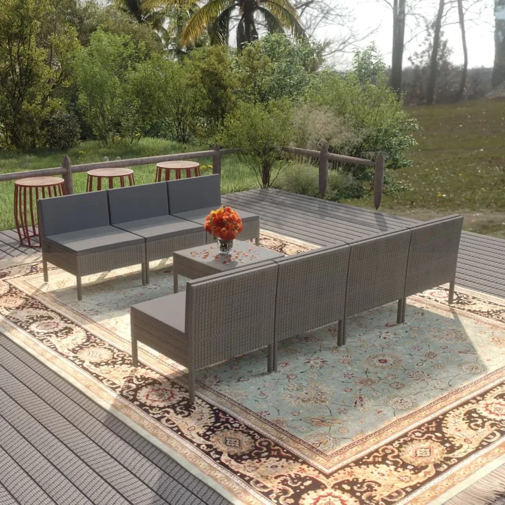 Set divani da giardino 8 pz con cuscini in polyrattan grigio