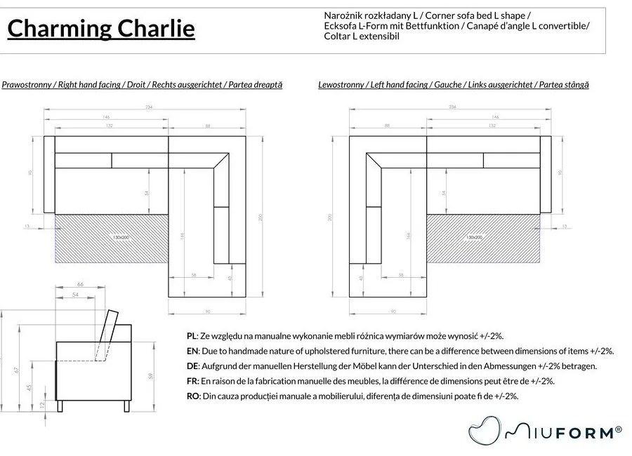 Divano letto angolare grigio scuro (angolo sinistro) Charming Charlie - Miuform