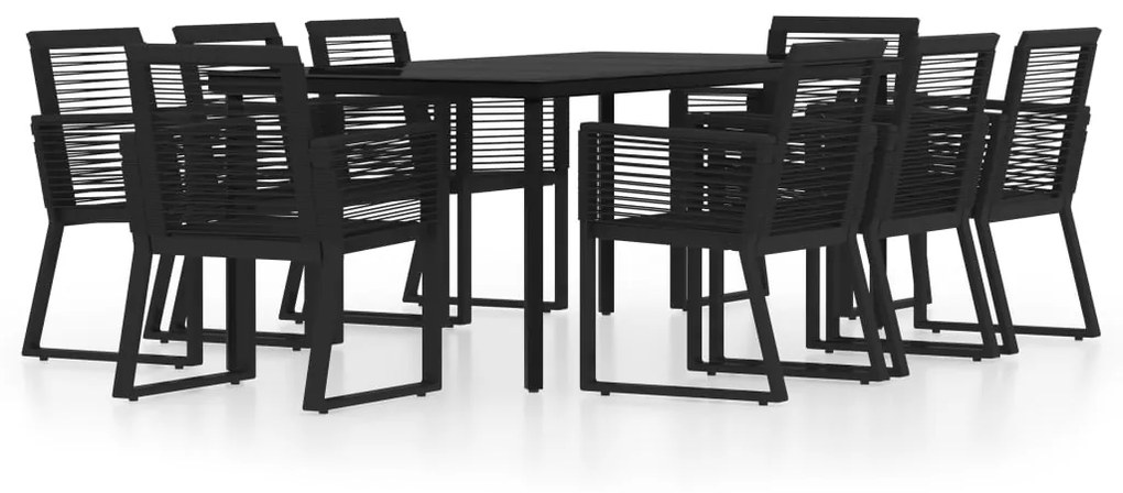 Set da pranzo per giardino 9 pz con cuscini nero