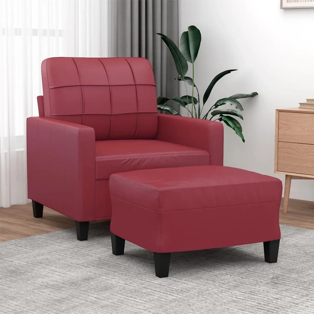 Poltrona Con Poggiapiedi Rosso Vino 60 Cm İn Similpelle /