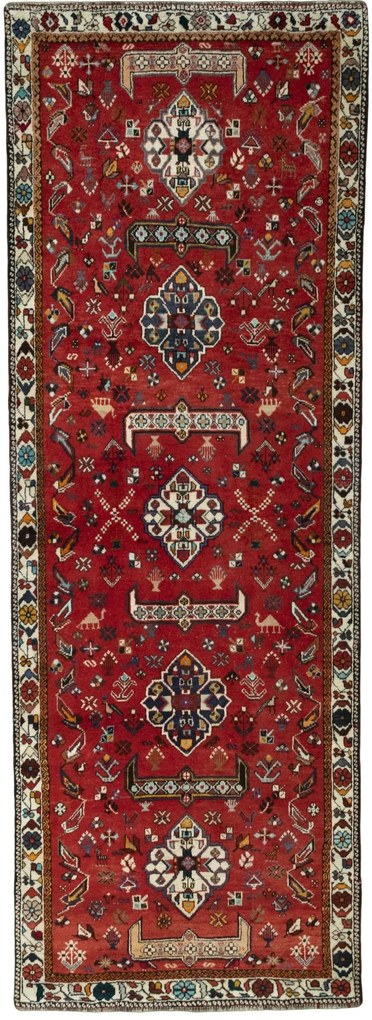 Shiraz Tappeto 300 x 110 Rosso (Iran) Annodato A Mano