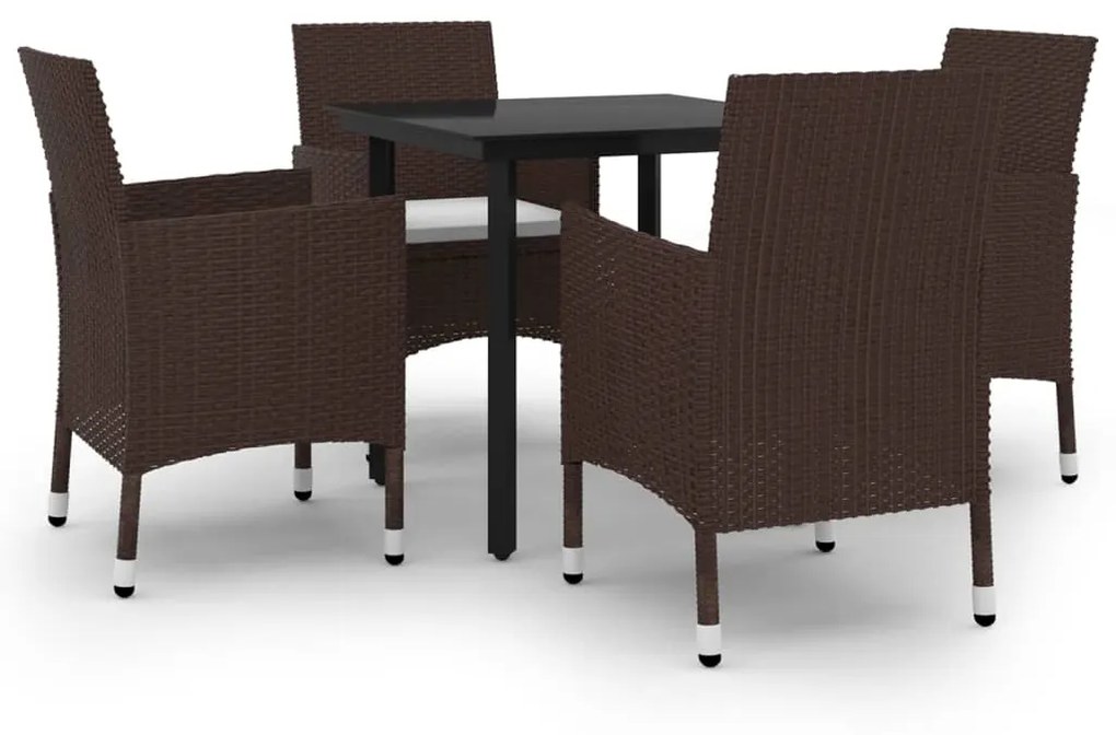 Set da Pranzo da Giardino 5 pz con Cuscini Polyrattan e Vetro