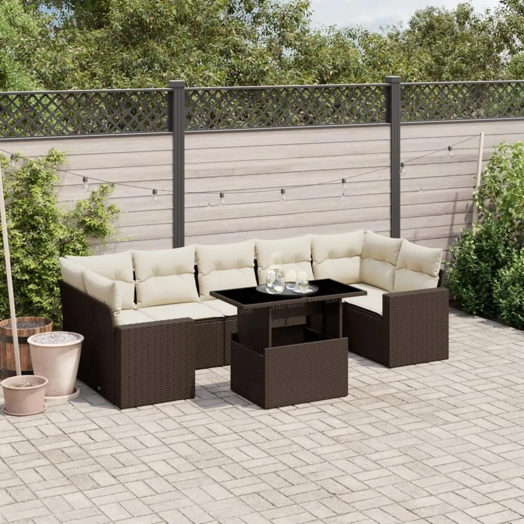 Set divani da giardino 8 pz con cuscini marrone in polyrattan