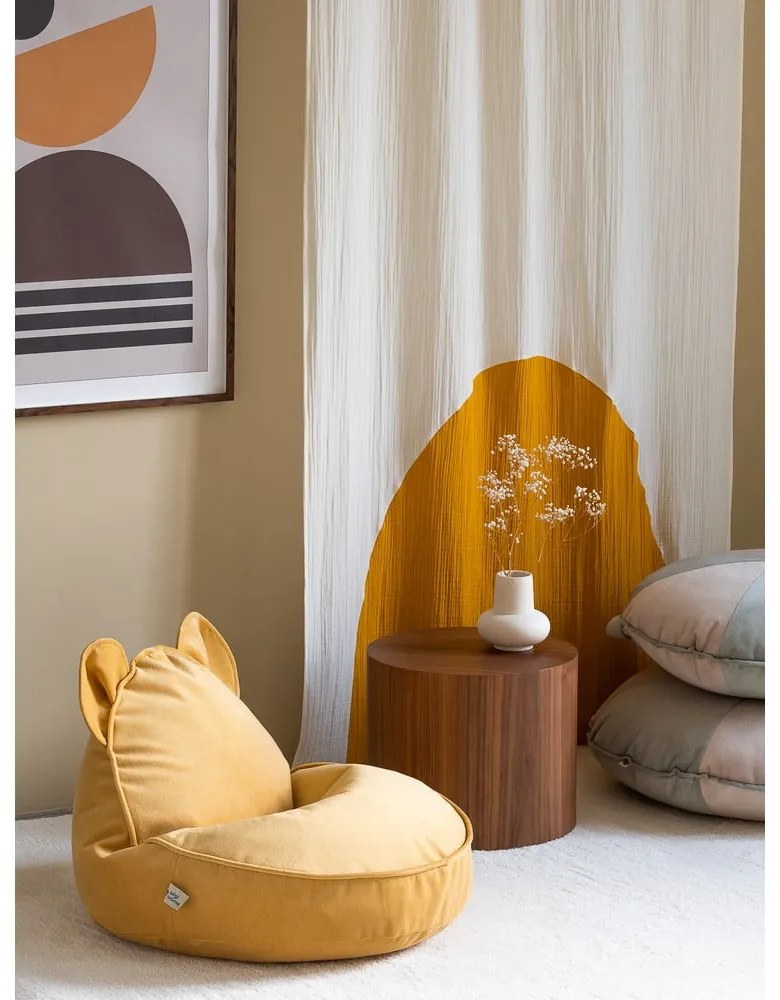 Pouf a sacco per bambini giallo con rivestimento in velluto Bear – Wigiwama