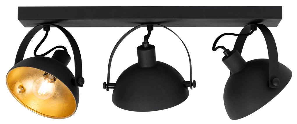 Plafoniera industriale nera con oro 3 luci regolabili - Magnax