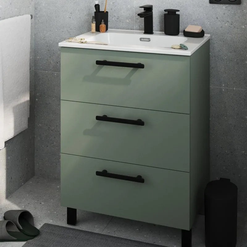 Base Remix 3 cassetti, L60 X P45 X H57.7 cm verde mela, con piedini