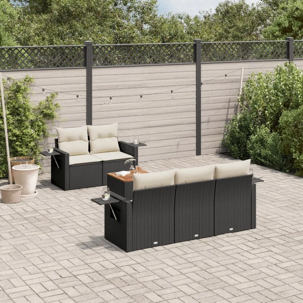 Set divano da giardino 6 pz con cuscini nero in polyrattan