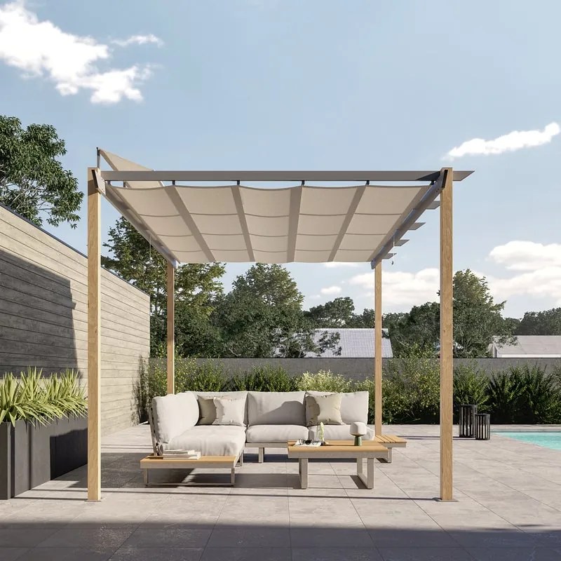 Pergola in alluminio effetto legno copertura mobile 3x4m - Omega NATERIAL