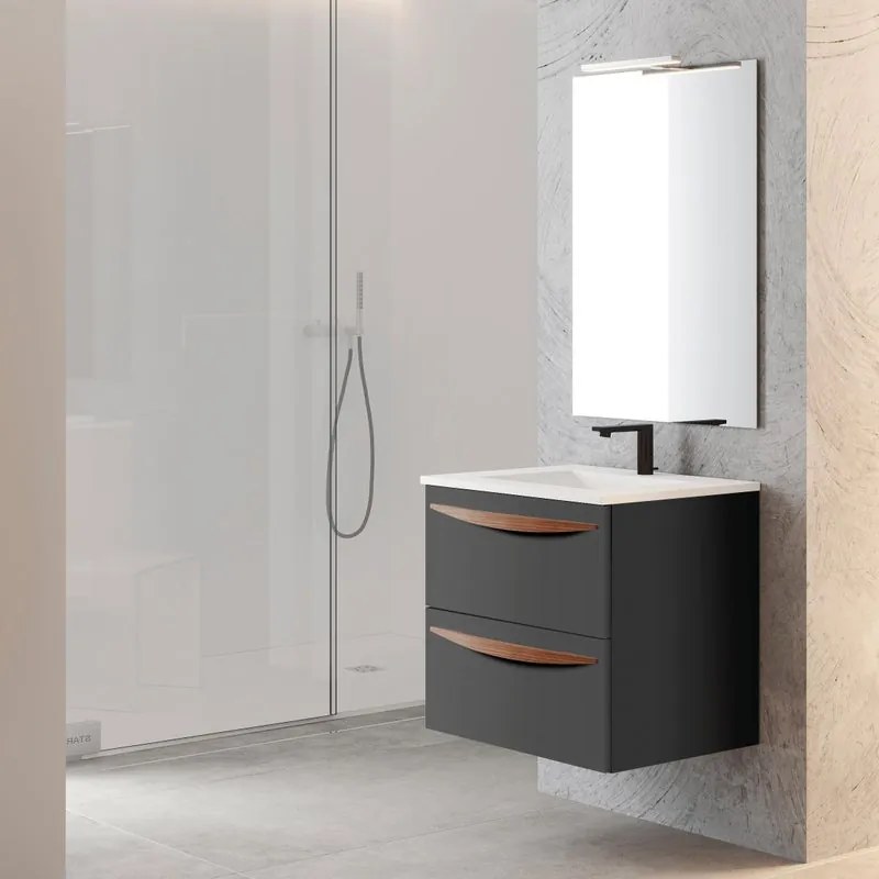 Mobile da bagno sotto lavabo Arco ceniza L 59.5 x H 55 x P 45 cm 2 cassetti, lavabo non incluso