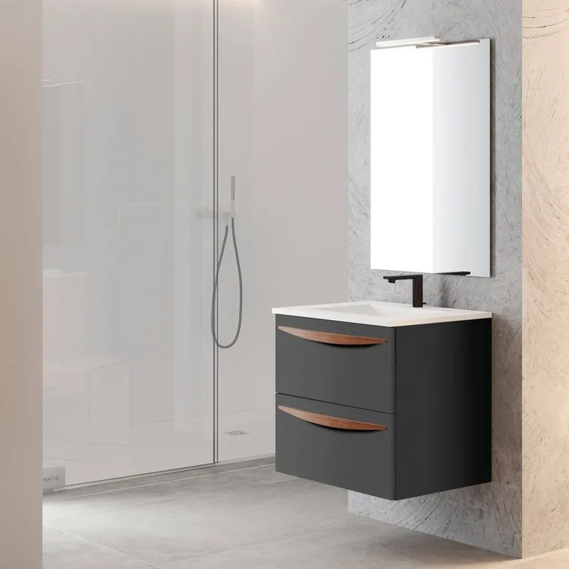Mobile da bagno sotto lavabo VISOBATH Arco grigio laccato opaco L 59.5 x H 55 x P 45 cm 2 cassetti, lavabo posizionabile centralmente non incluso