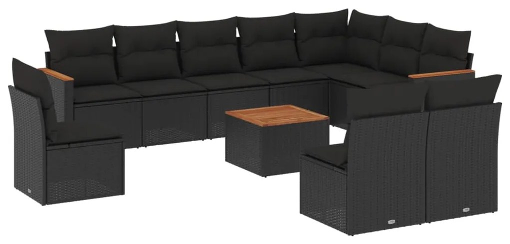 Set Divani da Giardino 11 pz con Cuscini in Polyrattan Nero