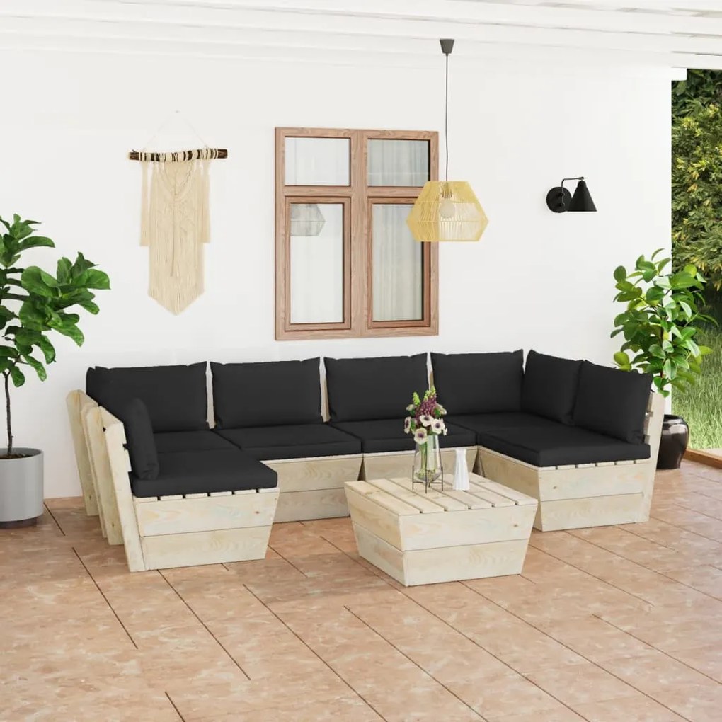 Set divani da giardino su pallet 7 pz con cuscini legno abete