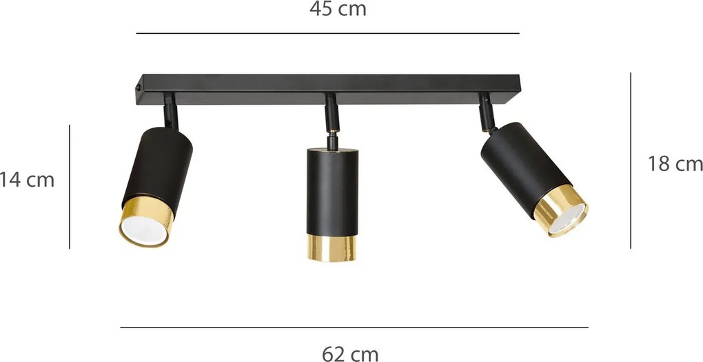 Lampadario da Soffitto in Acciaio HIRO 3 Nero Oro 3xGU10