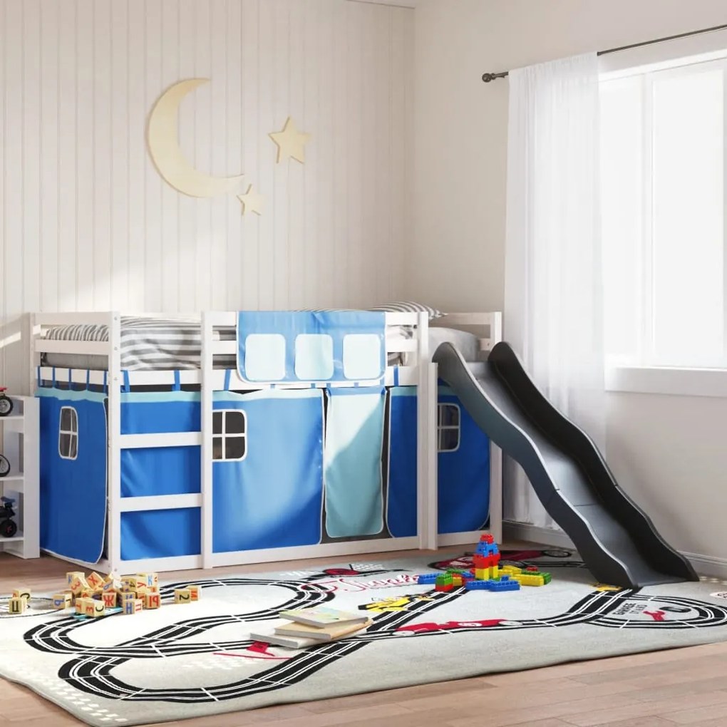 Letto A Castello Con Scivolo E Tende Blu 80x200 Cm /