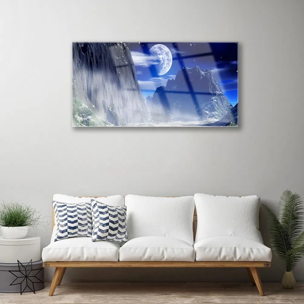 Quadro vetro Montagne Notte Luna Paesaggio 100x50 cm